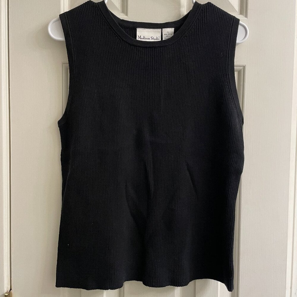 Vintage Madison Studio 100% Cotton Black Ribbed Sleeveless Women Top